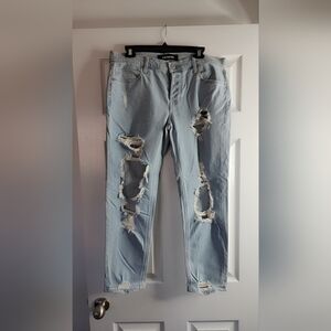Express Light Blue Distressed Women's Straight Leg Jeans